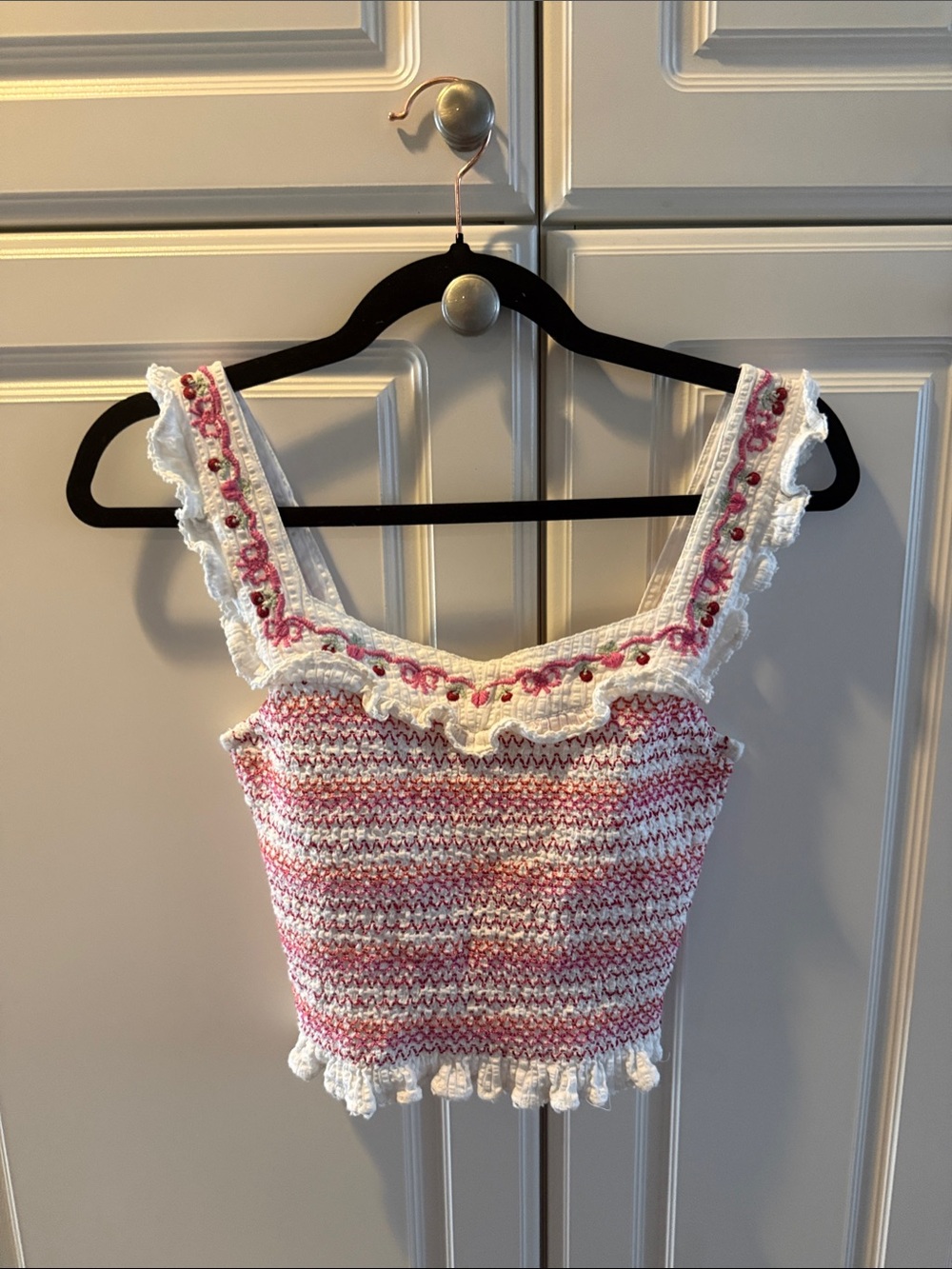 LoveShackFancy Pink & White Crop Tank Top